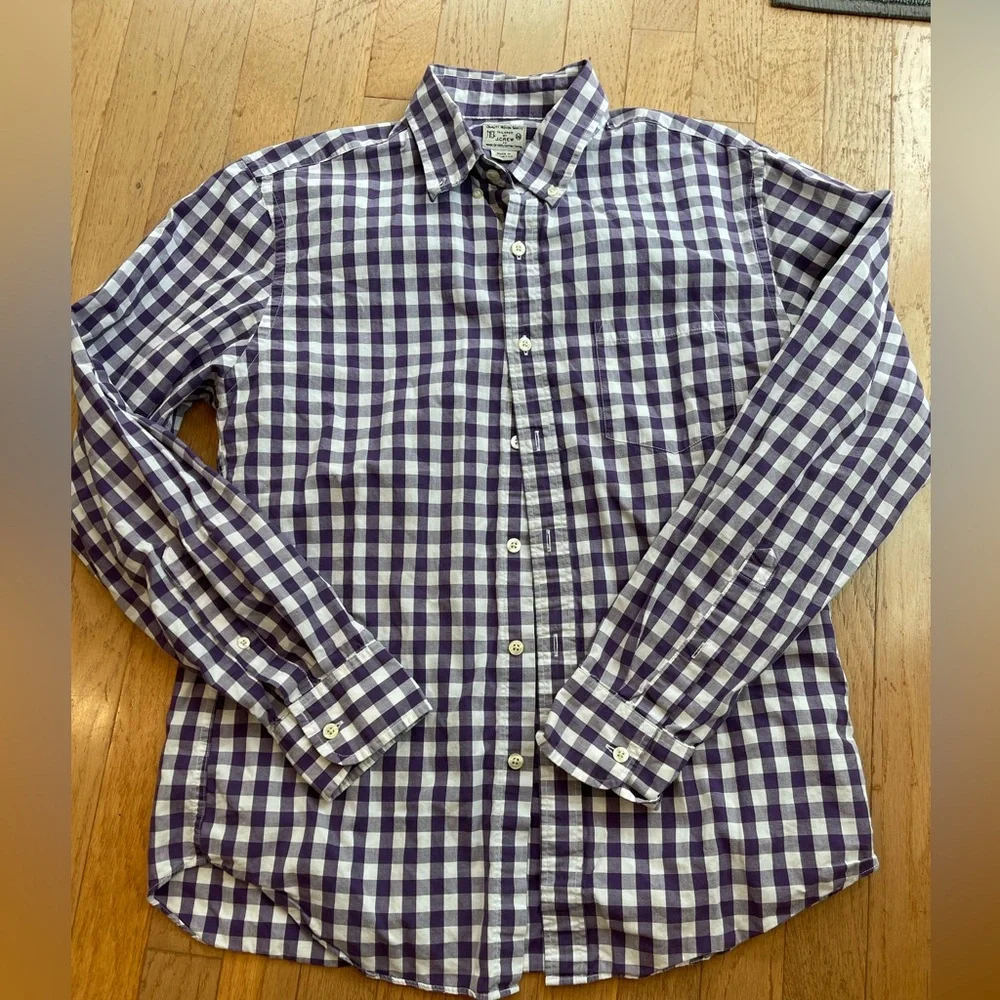 J crew purple‎ white check-button down-size medium-unisex-all cotton! 1980s VTG